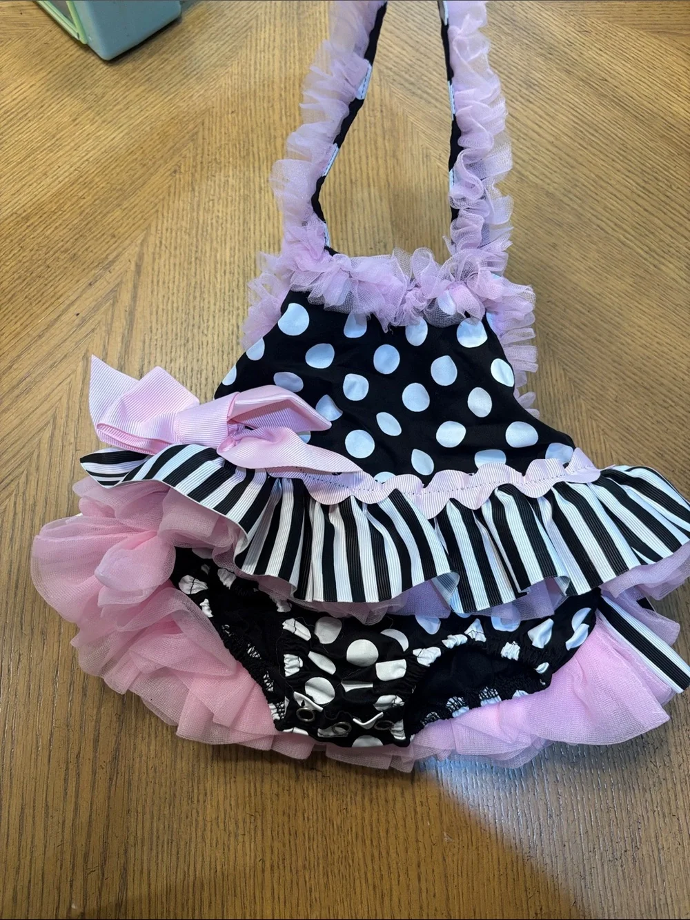 Mud Pie Black and Pink Polka Dot Ruffle romper Dress- cute 1st bday pics